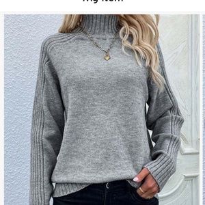 Gray Ribbed Turtleneck Sweater, NWOT, L, Medium weight